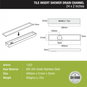 Tile Insert Shower Drain Channel (24 x 2 Inches) - LIPKA - Lipka Home