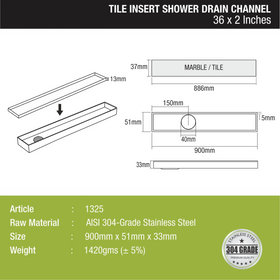 Tile Insert Shower Drain Channel (36 x 2 Inches) - LIPKA - Lipka Home