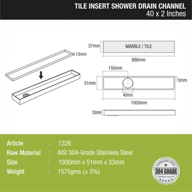 Tile Insert Shower Drain Channel (40 x 2 Inches) - LIPKA - Lipka Home