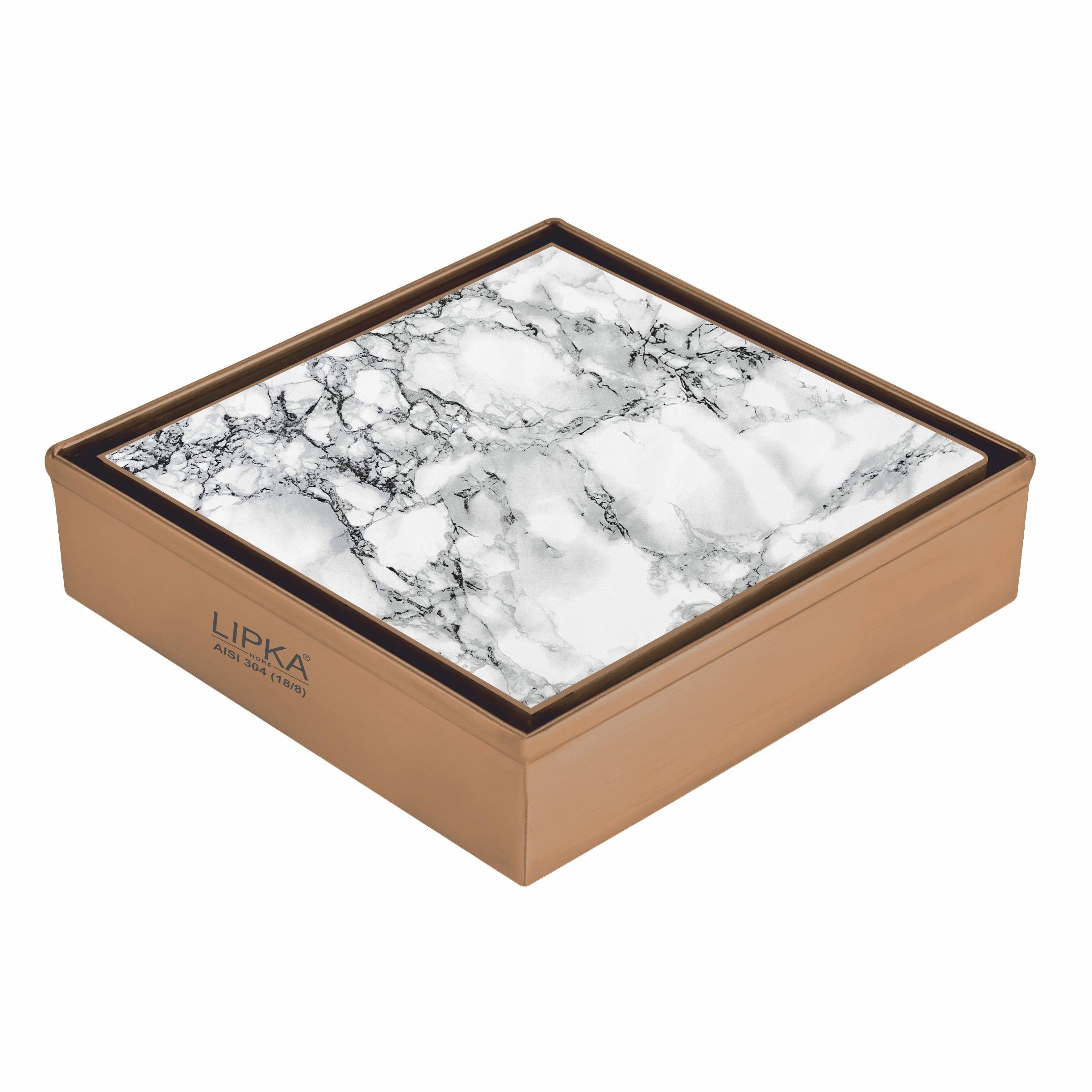 Marble Insert Square Floor Drain - Antique Copper (4 x 4 Inches)