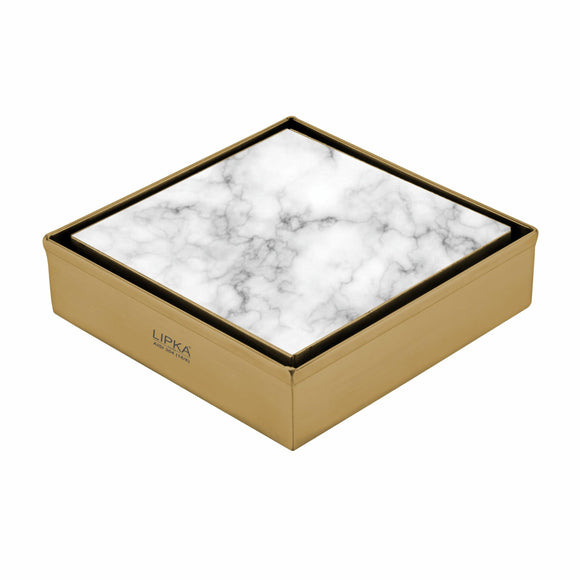 Marble Insert Square Floor Drain - Yellow Gold (4 x 4 Inches) - LIPKA - Lipka Home