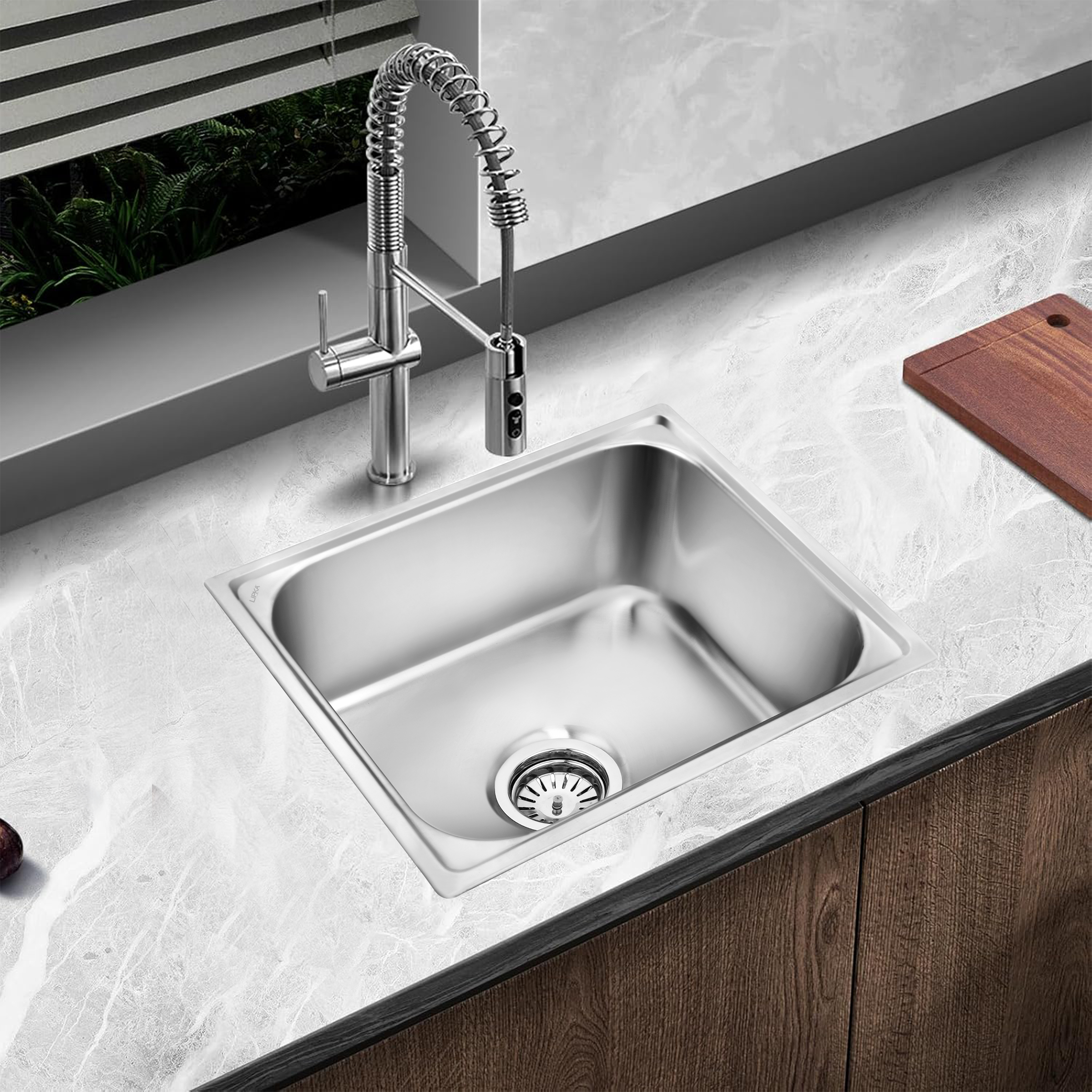 Square Single Bowl 304-Grade Kitchen Sink (22 x 18 x 8 Inches) - LIPKA Media 1 of 8 lifestyle