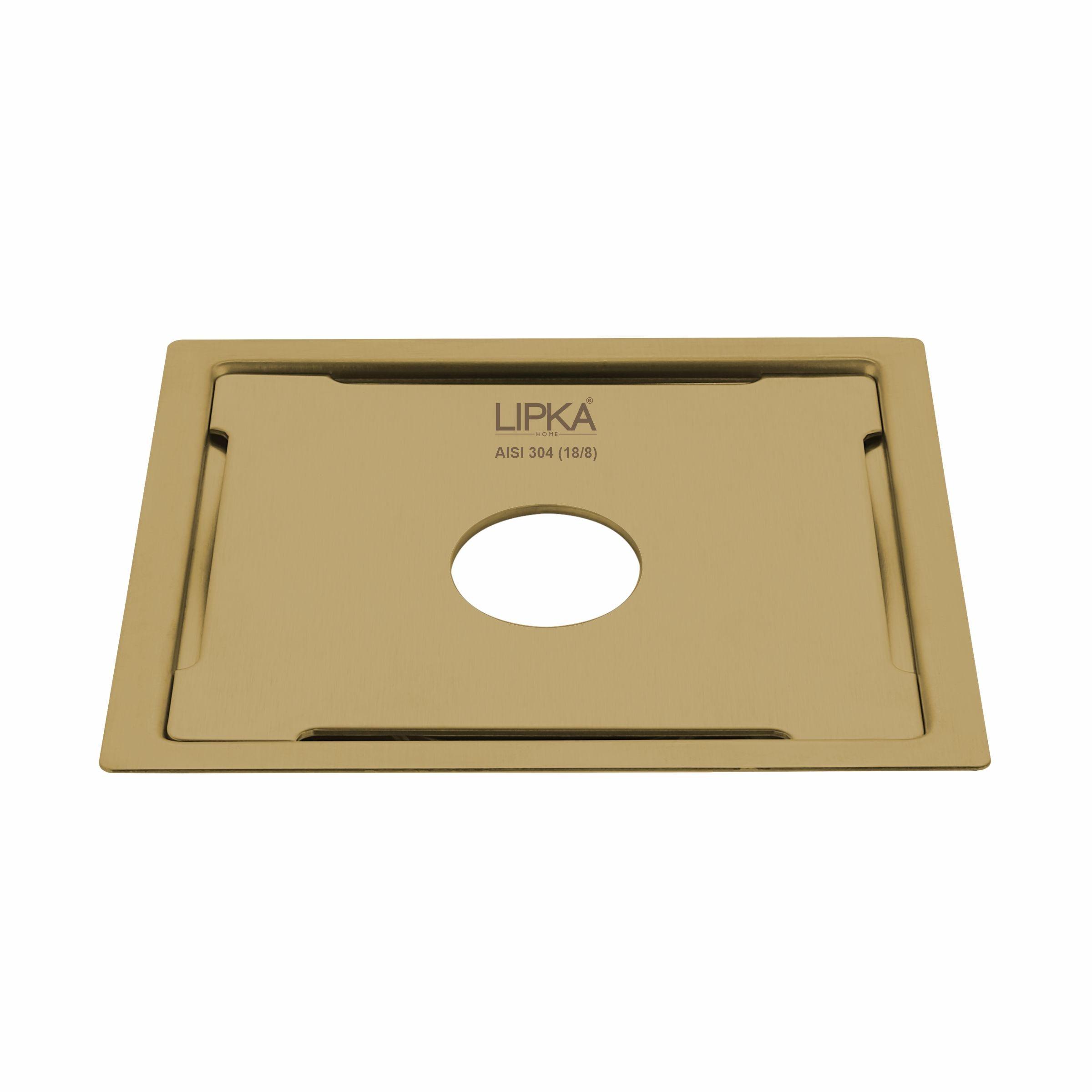 Yellow Exclusive Square Flat Cut Floor Drain in Yellow Gold PVD Coating (6 x 6 Inches) with Hole - LIPKA - Lipka Home