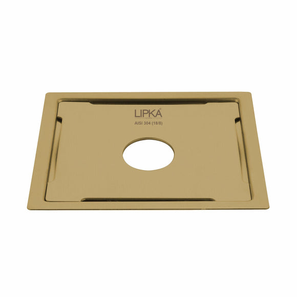 Yellow Exclusive Square Flat Cut Floor Drain in Yellow Gold PVD Coating (6 x 6 Inches) with Hole - LIPKA - Lipka Home