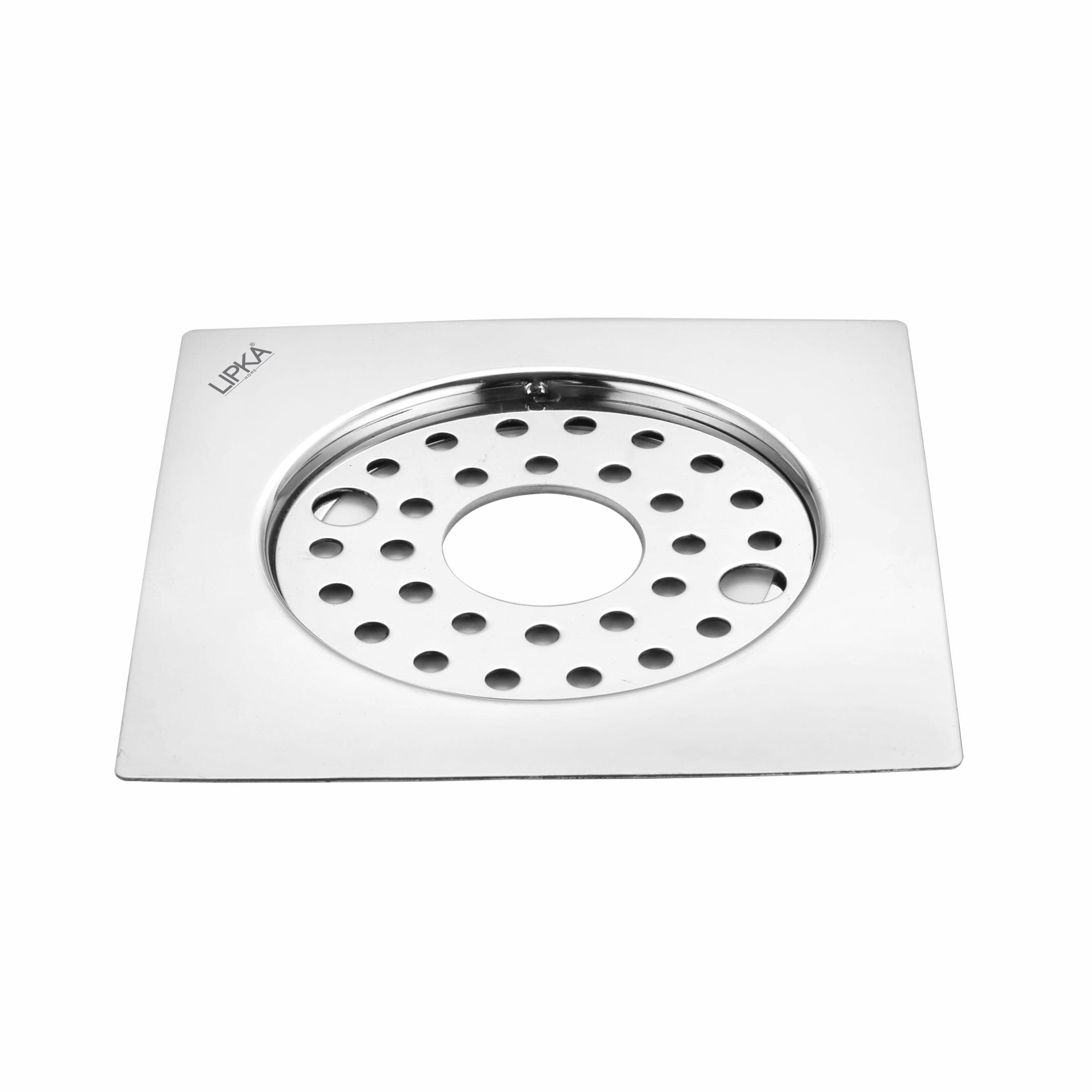 Eon Square Flat Cut Floor Drain with Plain Jali, Lock and Hole (6 x 6 Inches) - LIPKA - Lipka Home