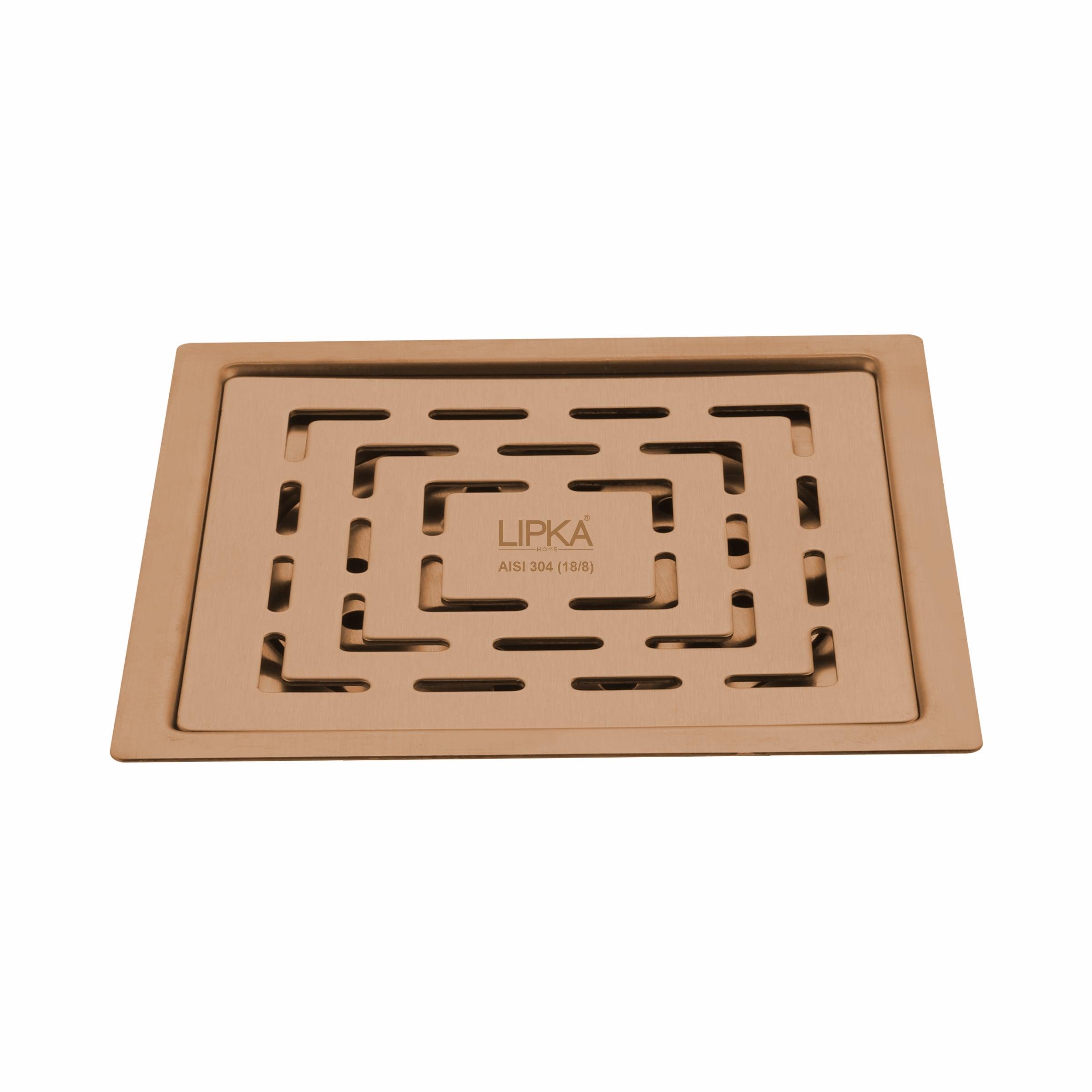 Orange Exclusive Square Flat Cut Floor Drain in Antique Copper PVD Coating (6 x 6 Inches)