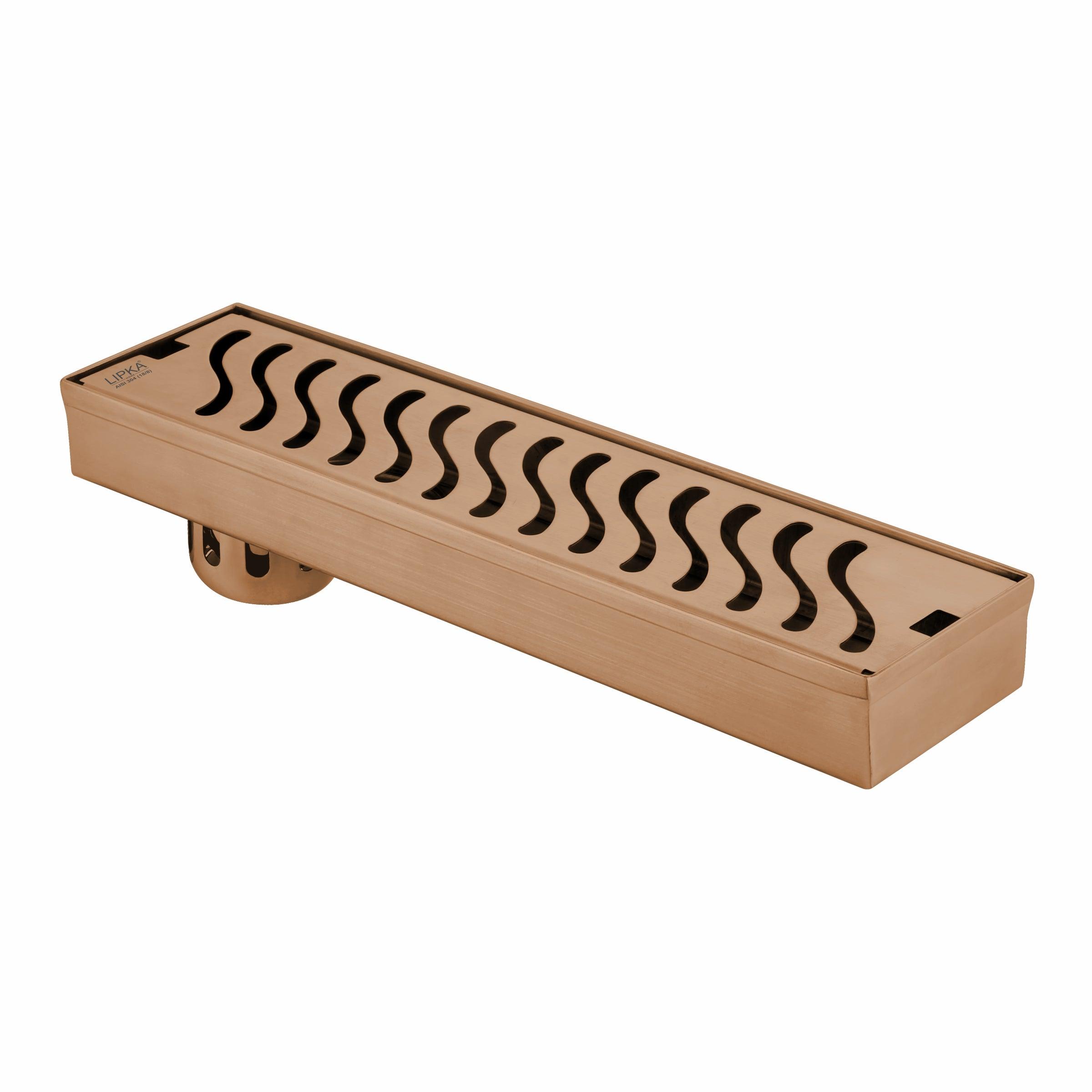 Wave Shower Drain Channel - Antique Copper (24 x 3 Inches) - LIPKA - Lipka Home