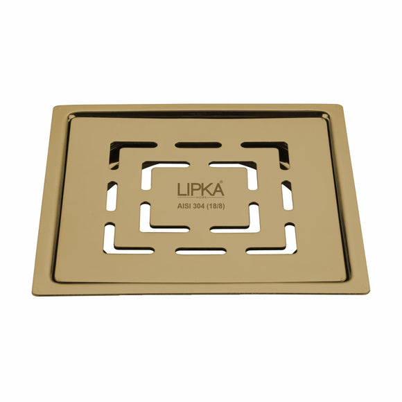 Orange Exclusive Square Flat Cut Floor Drain in Yellow Gold PVD Coating (6 x 6 Inches) - LIPKA - Lipka Home