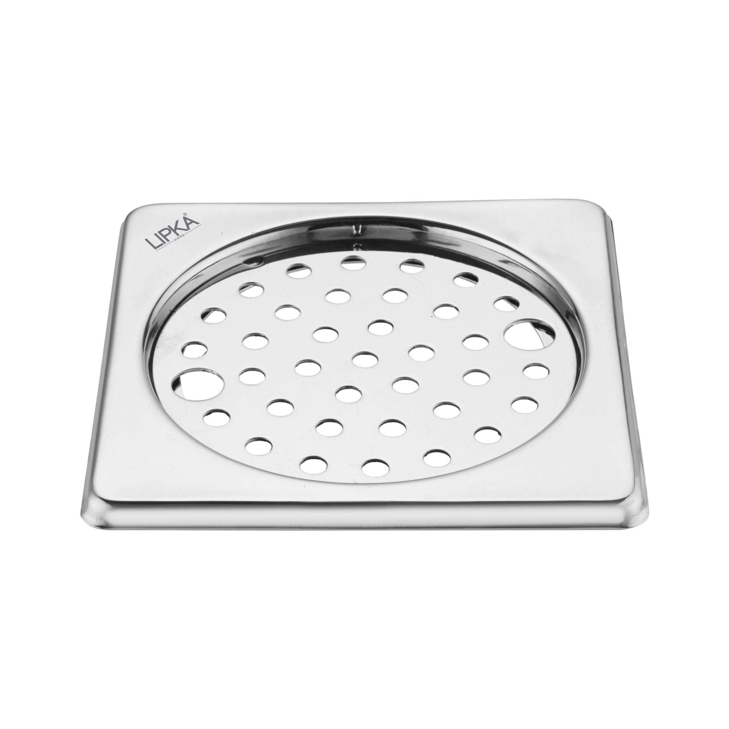 Eon Square Floor Drain with Plain Jali and Lock (5 x 5 Inches) - LIPKA - Lipka Home