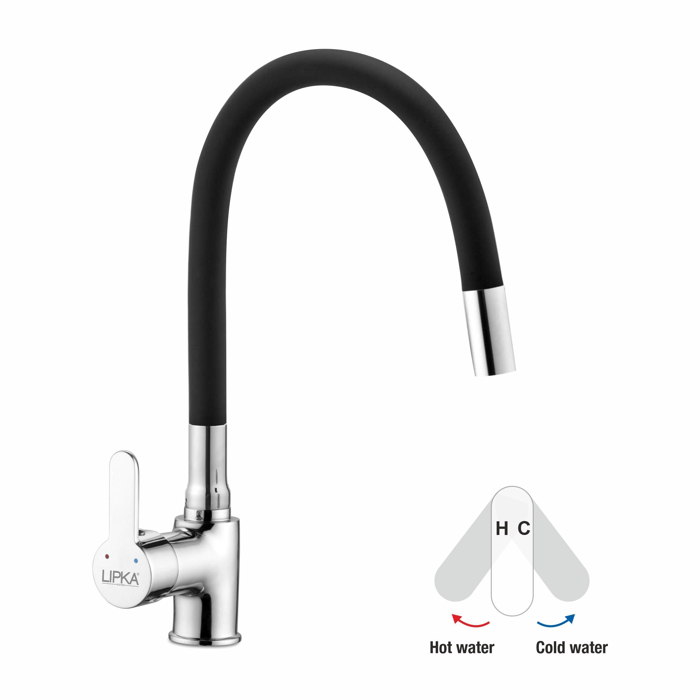 Fusion Single Lever Table Mount Sink Mixer Brass Faucet with Flexible Silicone Spout (Black) - LIPKA - Lipka Home