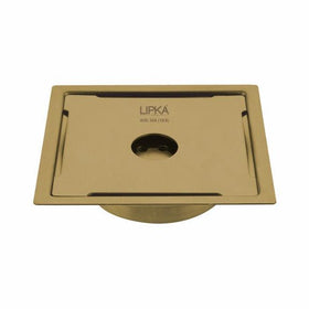 Yellow Exclusive Square Flat Cut Floor Drain in Yellow Gold PVD Coating (6 x 6 Inches) with Hole & Cockroach Trap - LIPKA - Lipka Home