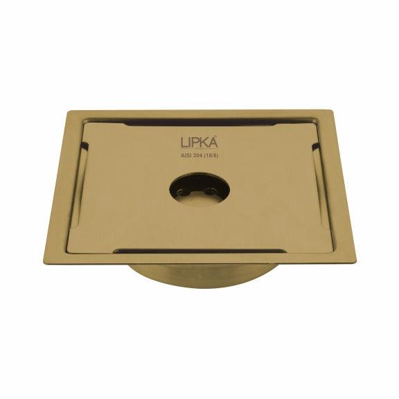 Yellow Exclusive Square Flat Cut Floor Drain in Yellow Gold PVD Coating (6 x 6 Inches) with Hole & Cockroach Trap - LIPKA - Lipka Home