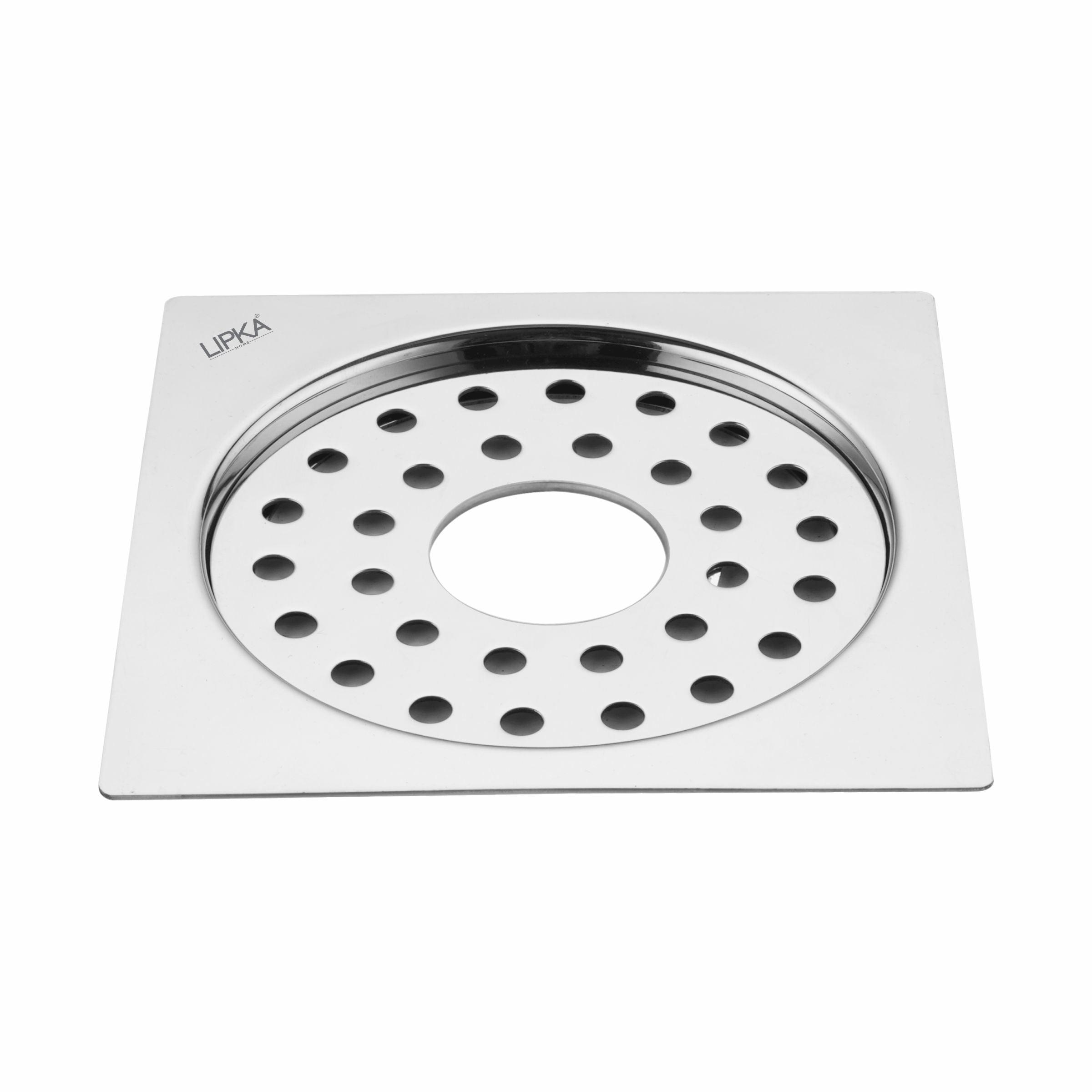 Eon Square Flat Cut Floor Drain with Plain Jali and Hole (6 x 6 Inches) - LIPKA - Lipka Home