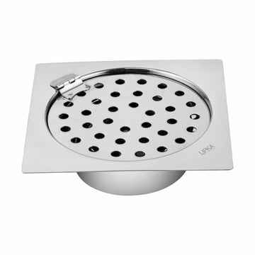 Super Sleek Square Flat Cut Floor Drain (6 x 6 Inches) with Hinge and Cockroach Trap - LIPKA - Lipka Home
