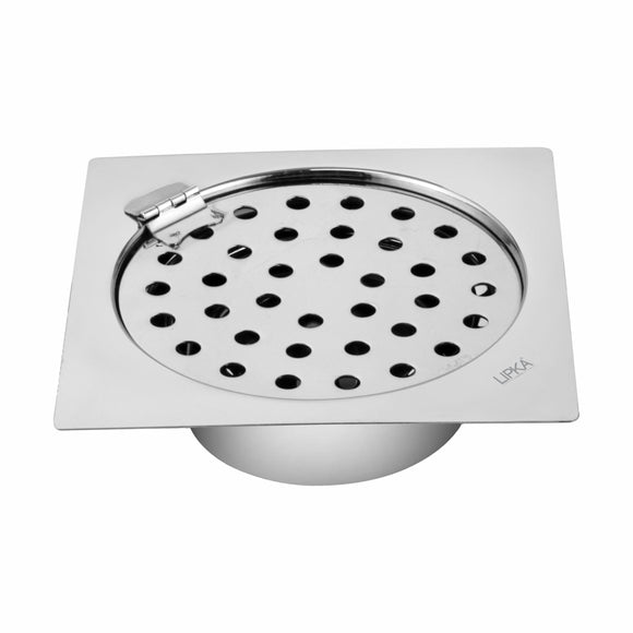 Super Sleek Square Flat Cut Floor Drain (6 x 6 Inches) with Hinge and Cockroach Trap - LIPKA - Lipka Home