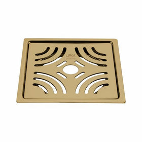 Purple Exclusive Square Flat Cut Floor Drain in Yellow Gold PVD Coating (6 x 6 Inches) with Hole - LIPKA - Lipka Home