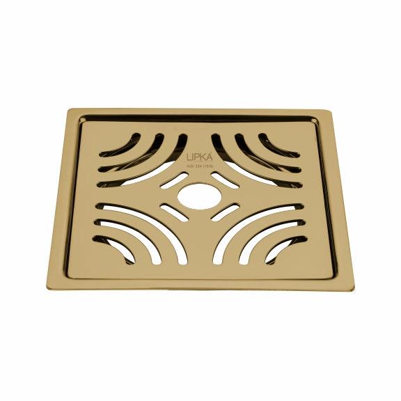 Purple Exclusive Square Flat Cut Floor Drain in Yellow Gold PVD Coating (6 x 6 Inches) with Hole & Cockroach Trap - LIPKA - Lipka Home