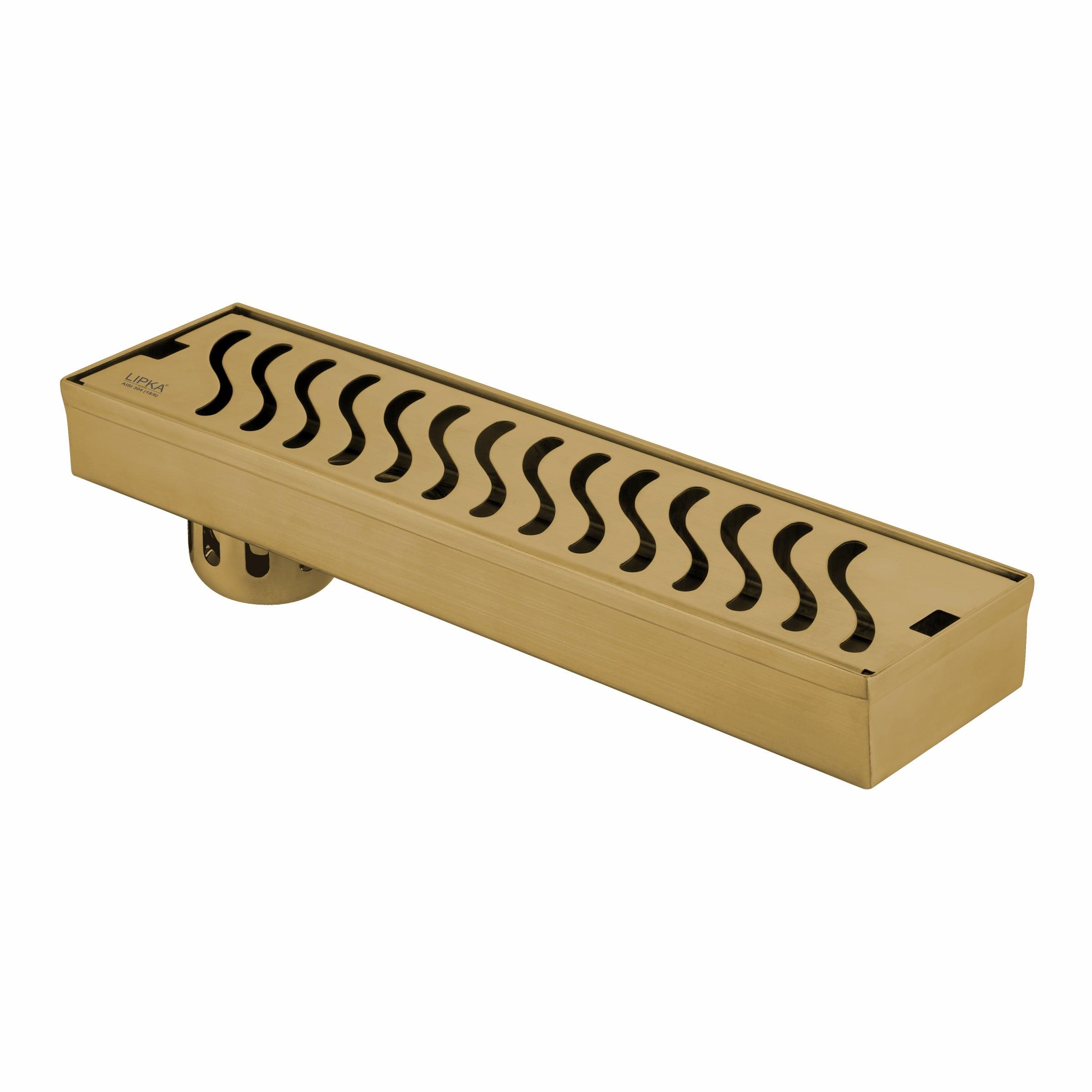 Wave Shower Drain Channel - Yellow Gold (12 x 3 Inches) - LIPKA - Lipka Home