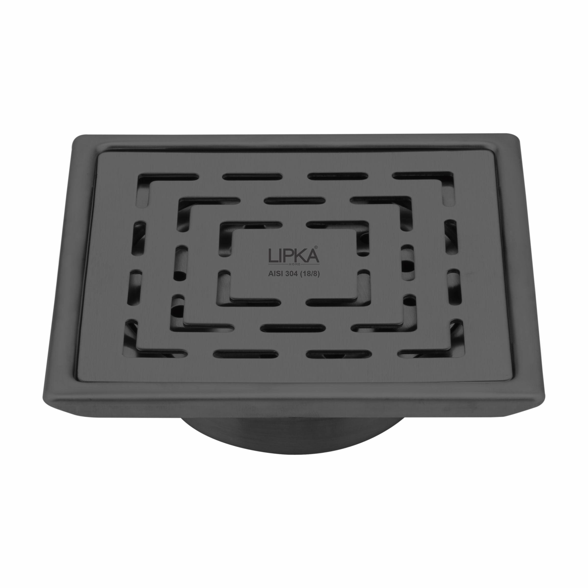 Orange Exclusive Square Flat Cut Floor Drain in Black PVD Coating (6 x 6 Inches) with Hole & Cockroach Trap 