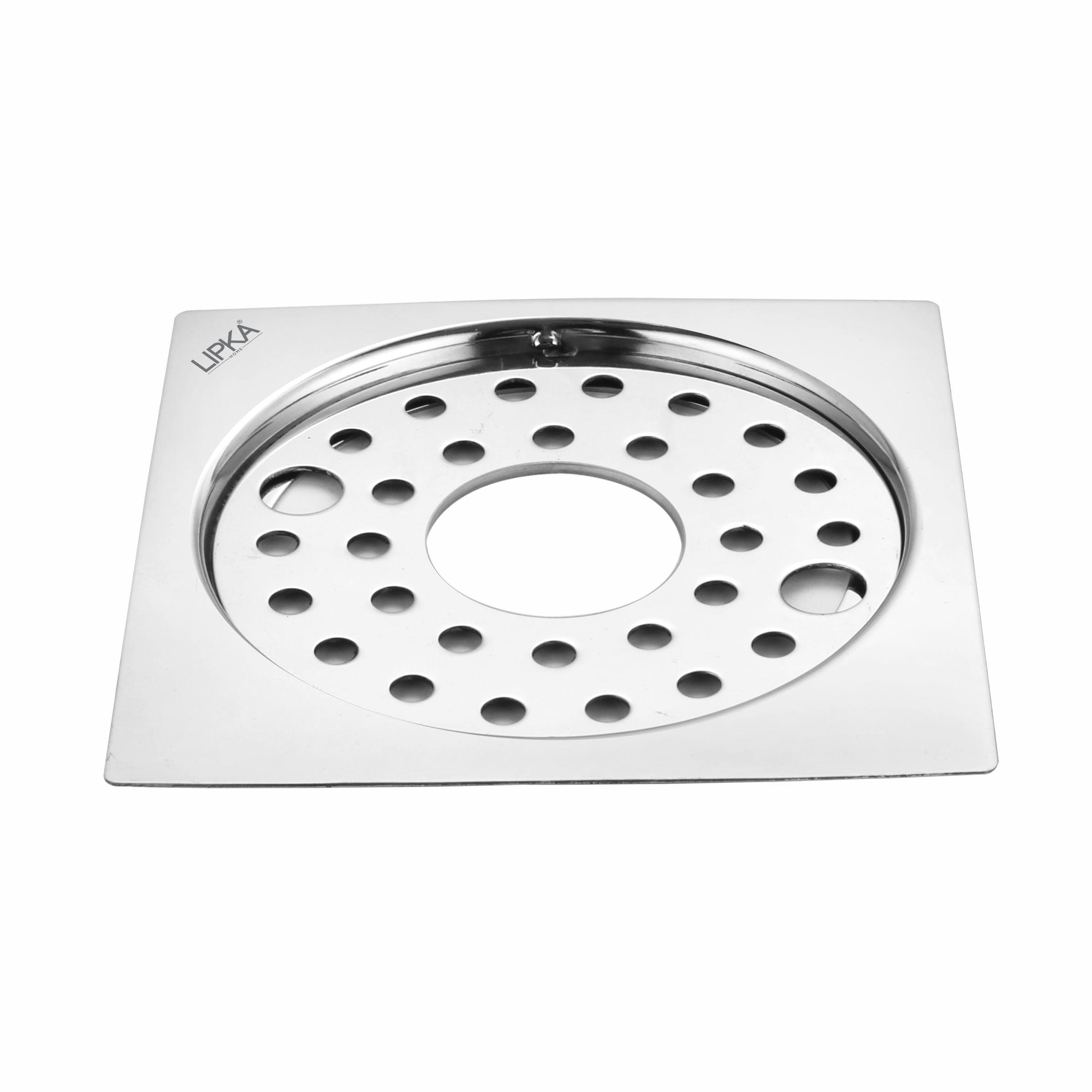 Eon Square Flat Cut Floor Drain with Plain Jali, Lock and Hole (5 x 5 Inches) - LIPKA - Lipka Home