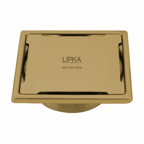 Yellow Exclusive Square Floor Drain in Yellow Gold PVD Coating (5 x 5 Inches) with Cockroach Trap - LIPKA