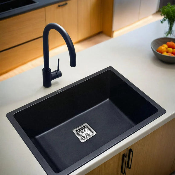 Black Quartz Single Bowl Kitchen Sink (21 x 18 x 9 Inches) - LIPKA - Lipka Home