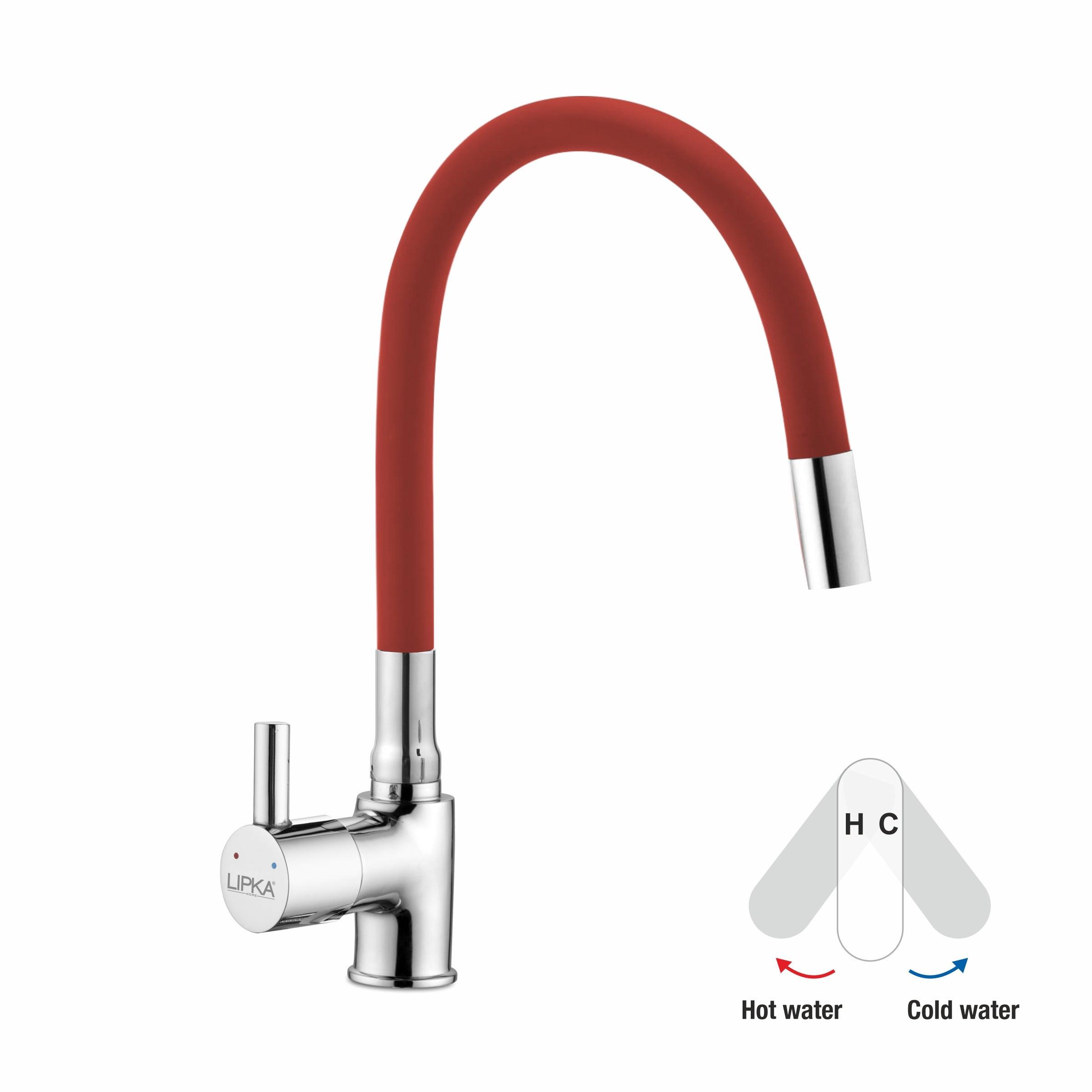 Kyron Single Lever Table Mount Sink Mixer Brass Faucet with Flexible Silicone Spout (Red) - LIPKA - Lipka Home