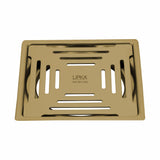 Green Exclusive Square Flat Cut Floor Drain in Yellow Gold PVD Coating (6 x 6 Inches) - LIPKA