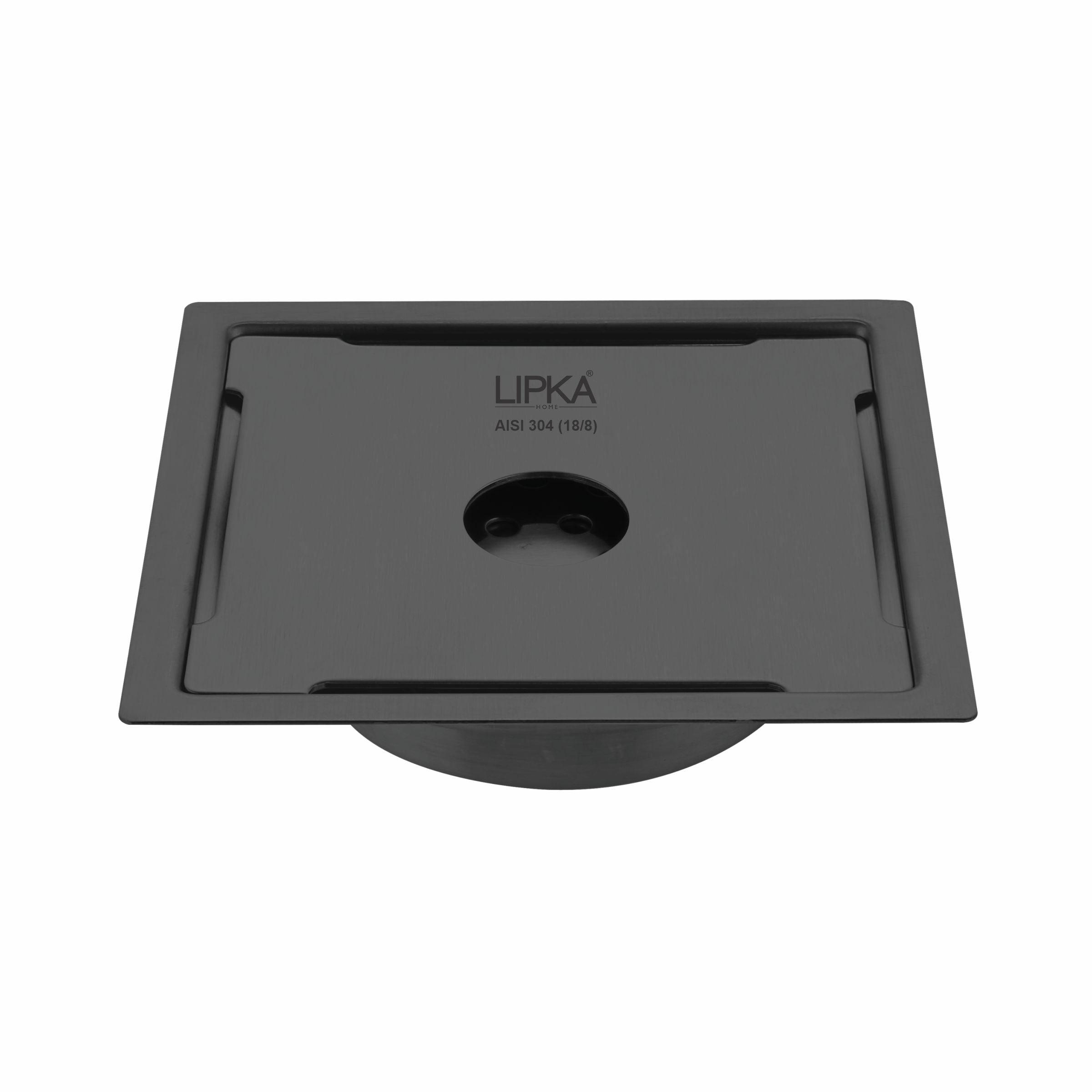 Yellow Exclusive Square Flat Cut Floor Drain in Black PVD Coating (6 x 6 Inches) with Hole & Cockroach Trap - LIPKA - Lipka Home