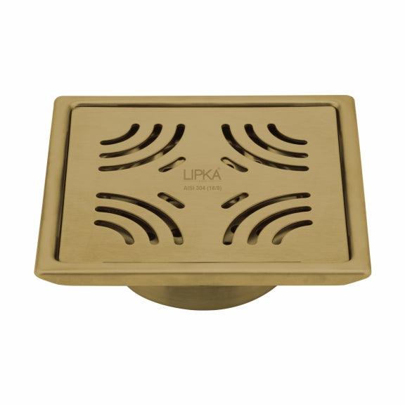 Purple Exclusive Square Floor Drain in Yellow Gold PVD Coating (5 x 5 Inches) with Cockroach Trap - LIPKA - Lipka Home