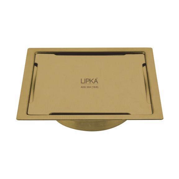 Yellow Exclusive Square Flat Cut Floor Drain in Yellow Gold PVD Coating (5 x 5 Inches) with Cockroach Trap - LIPKA - Lipka Home