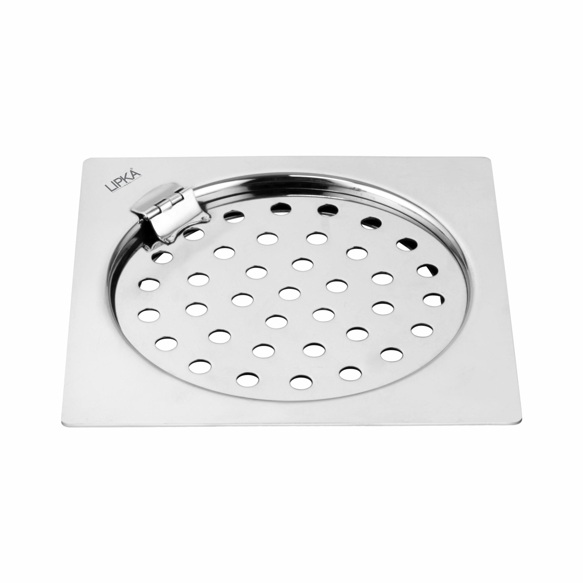 Eon Square Flat Cut Floor Drain with Plain Jali and Hinge (5 x 5 Inches) - LIPKA - Lipka Home