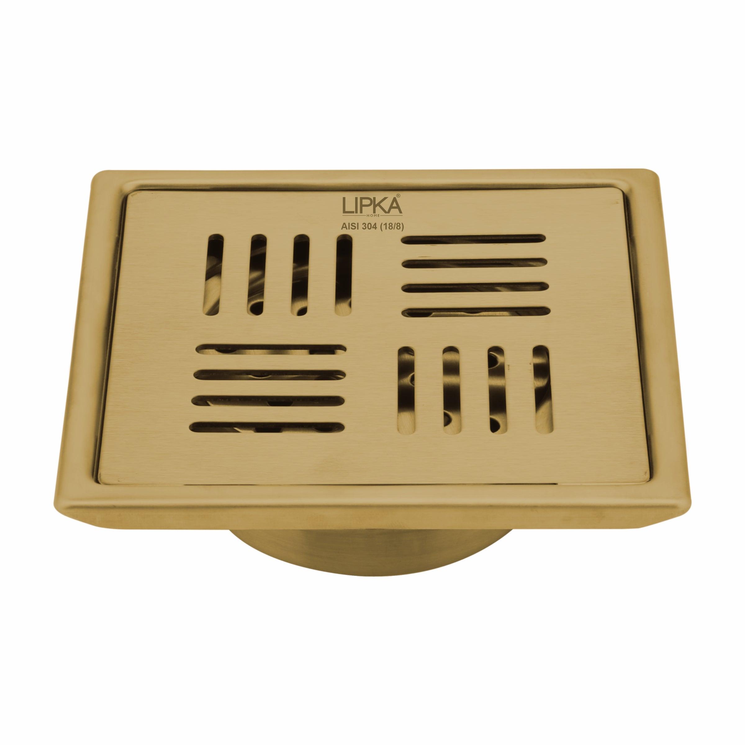 Pink Exclusive Square Floor Drain in Yellow Gold PVD Coating (5 x 5 Inches) with Cockroach Trap - LIPKA - Lipka Home