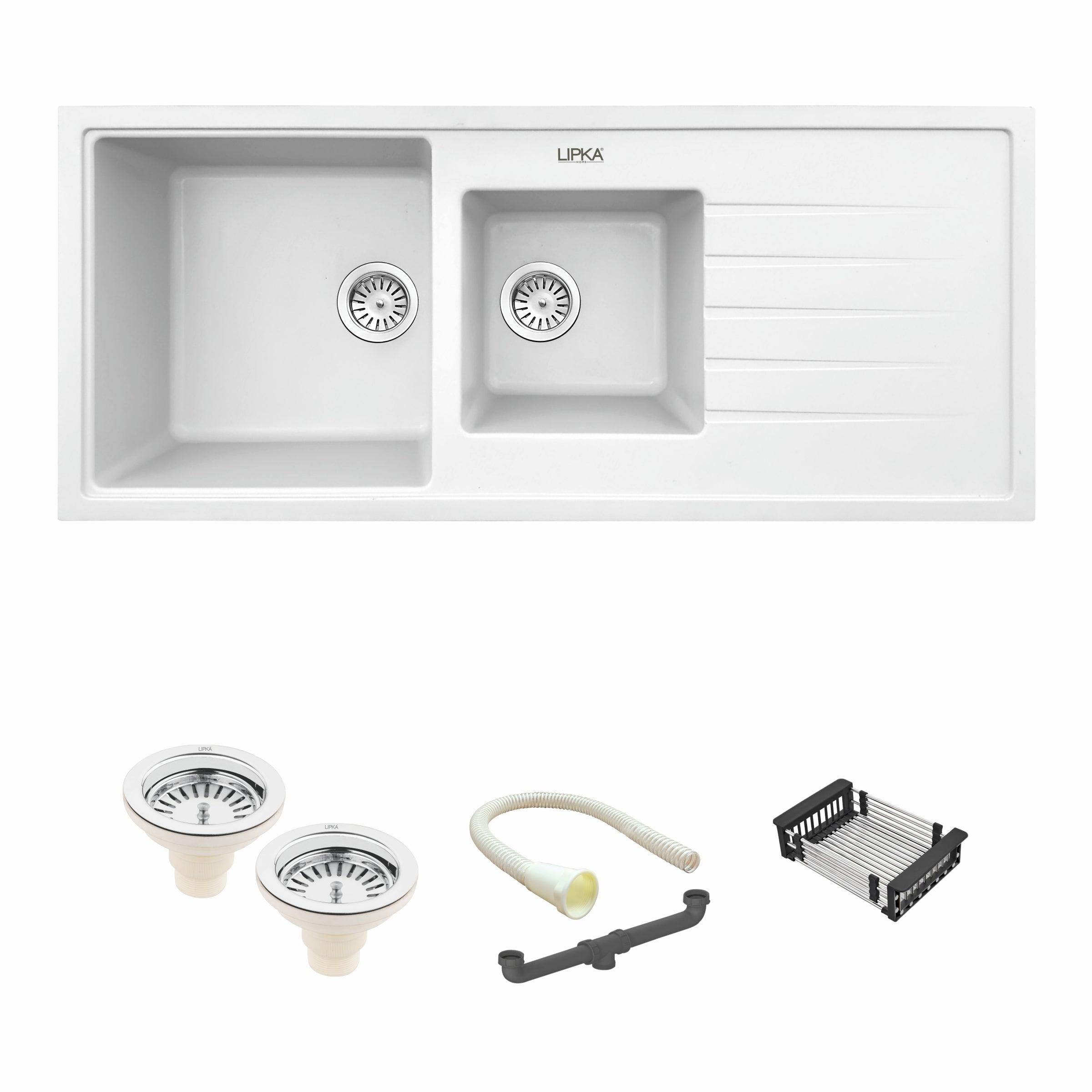 Crystal White Double Bowl with Drainboard Kitchen Sink (45 x 20 x 9 Inches) - LIPKA - Lipka Home