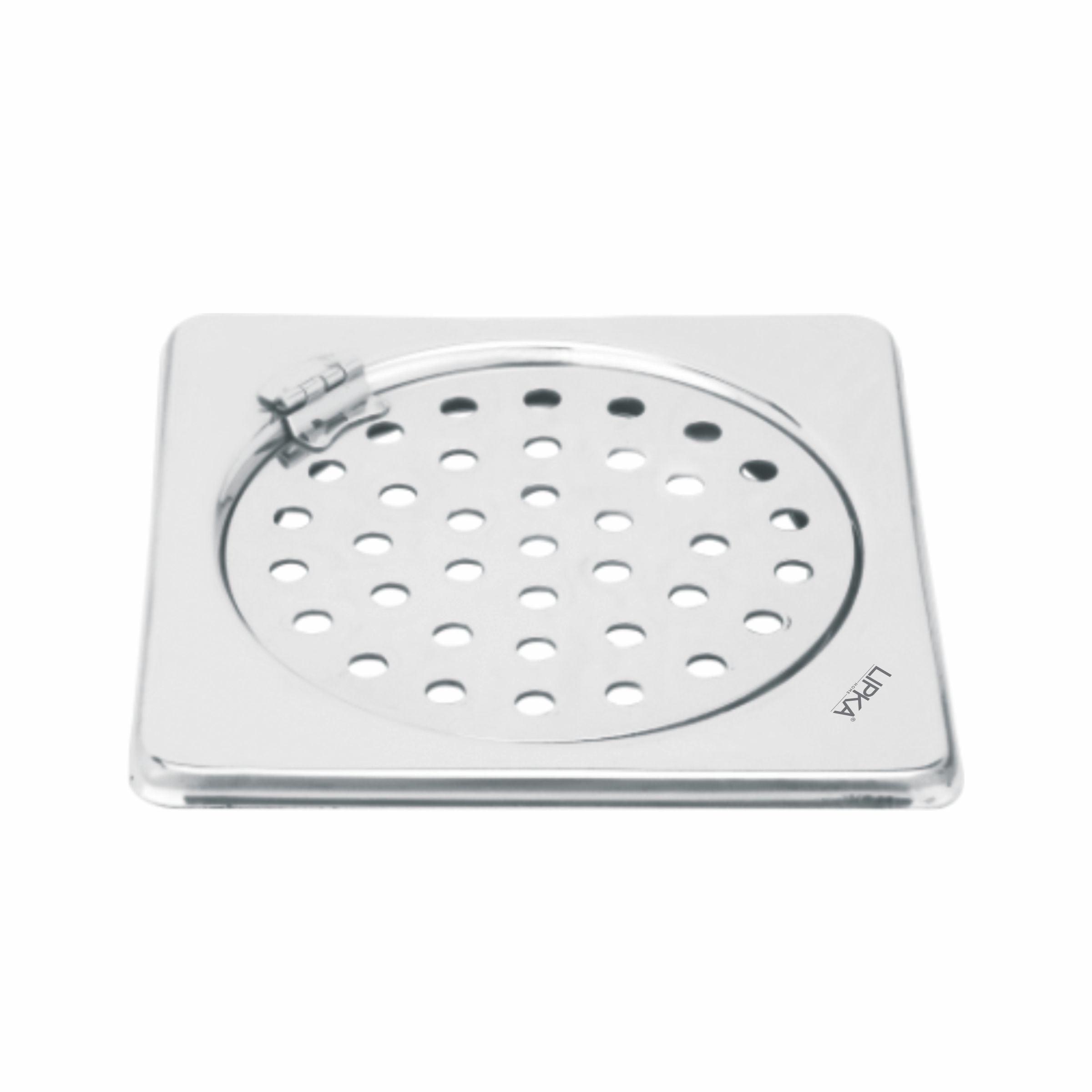 Eon Square Floor Drain with Plain Jali and Hinge (6 x 6 Inches) - LIPKA - Lipka Home