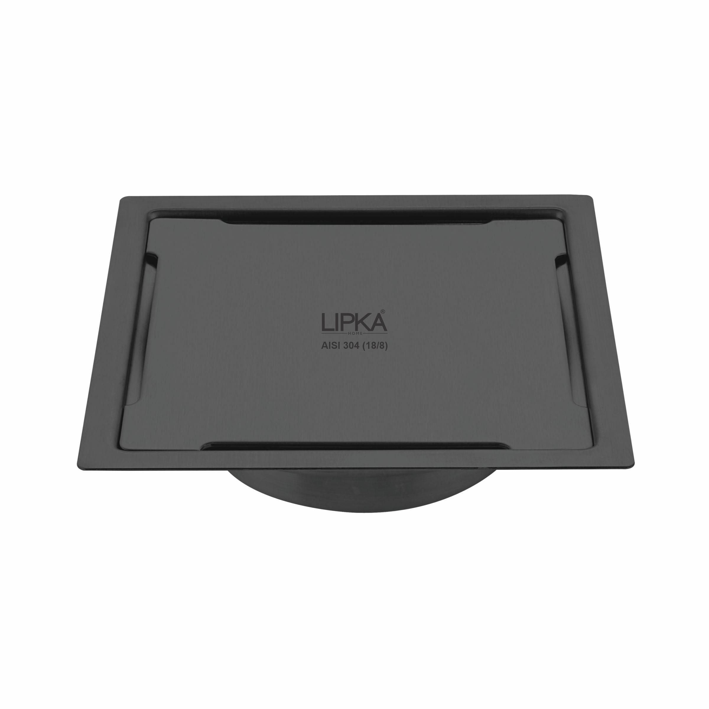 Yellow Exclusive Square Flat Cut Floor Drain in Black PVD Coating (6 x 6 Inches) with Cockroach Trap - LIPKA - Lipka Home