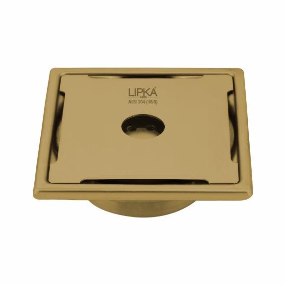 Yellow Exclusive Square Floor Drain in Yellow Gold PVD Coating (6 x 6 Inches) with Hole & Cockroach Trap - LIPKA - Lipka Home