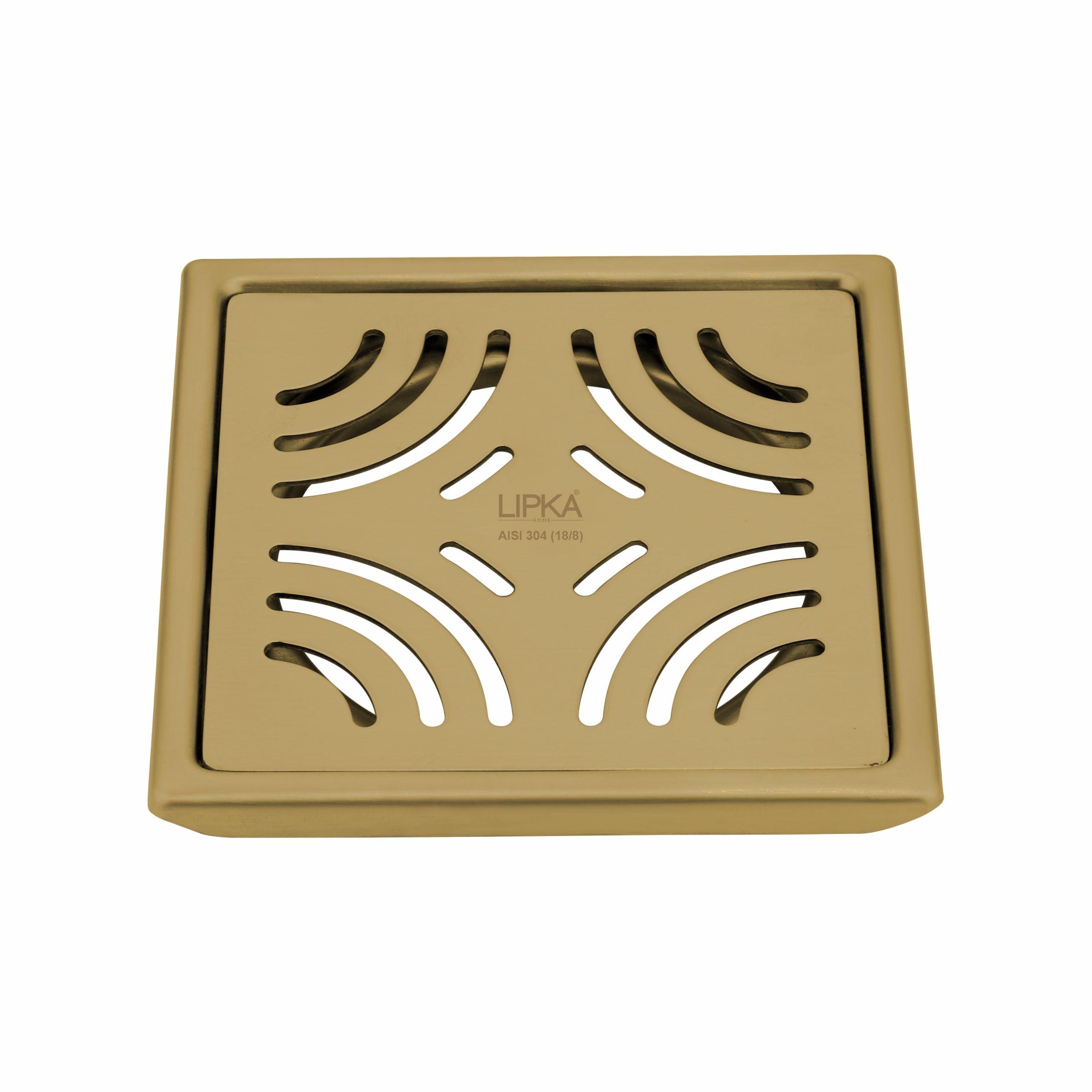 Purple Exclusive Square Floor Drain in Yellow Gold PVD Coating (5 x 5 Inches) - LIPKA