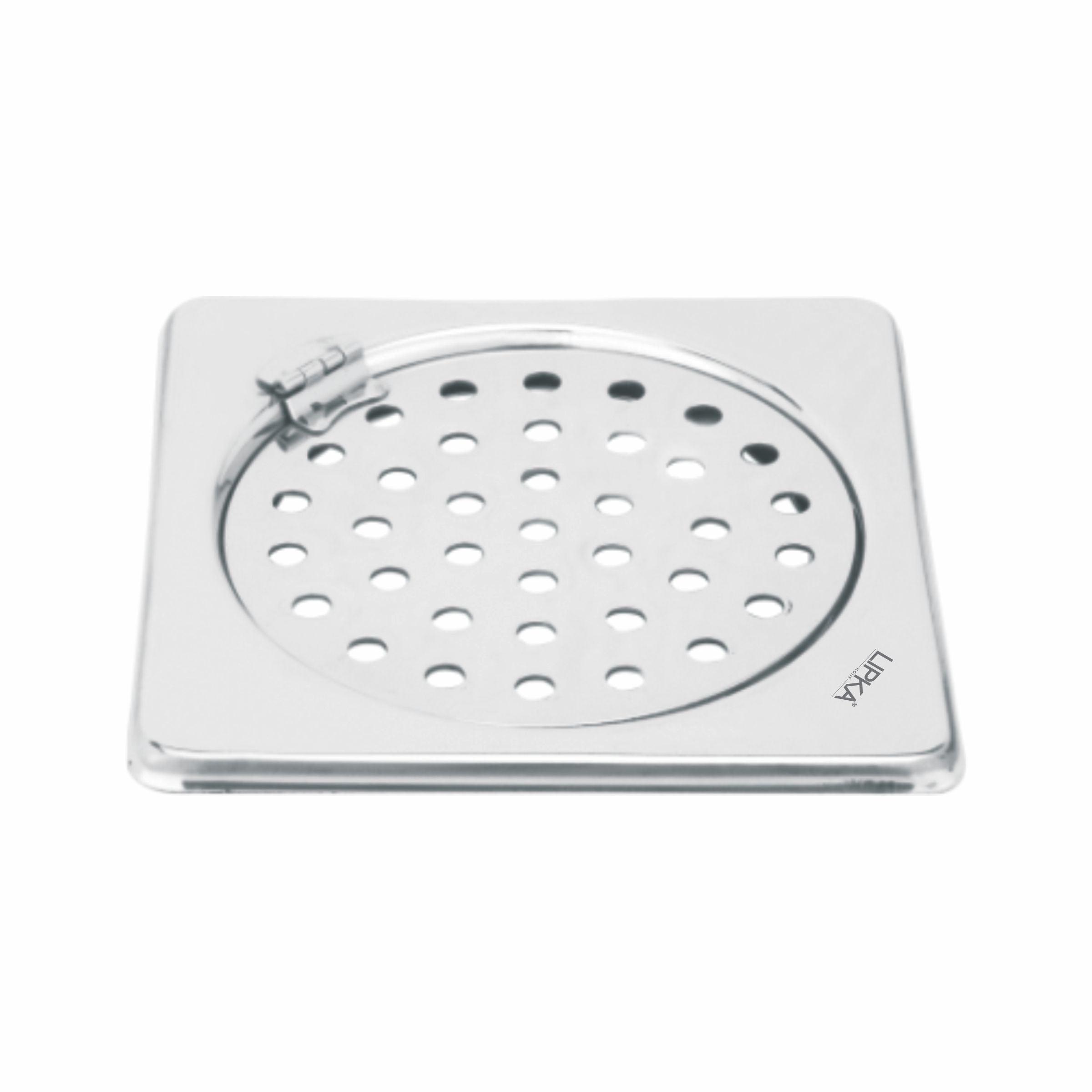 Eon Square Floor Drain with Plain Jali and Hinge (5 x 5 Inches) - LIPKA - Lipka Home