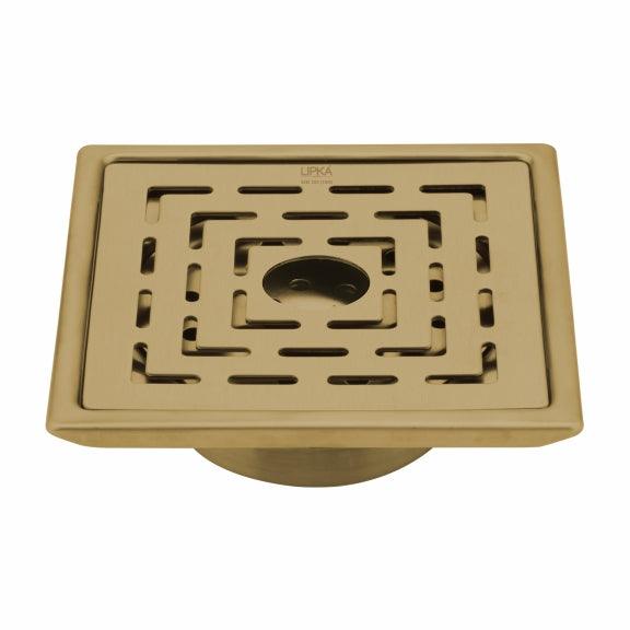 Orange Exclusive Square Floor Drain in Yellow Gold PVD Coating (6 x 6 Inches) with Hole & Cockroach Trap - LIPKA - Lipka Home