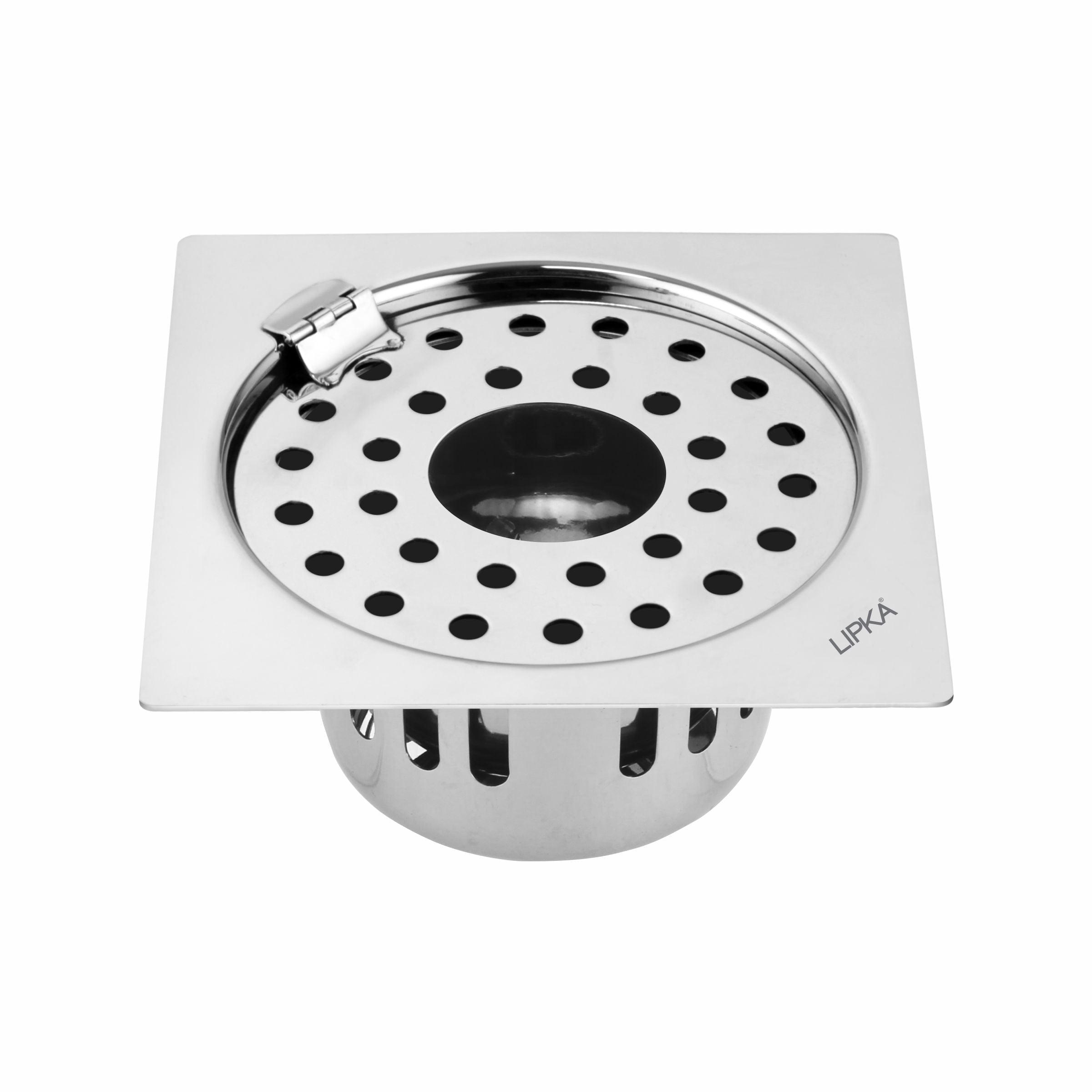 Square Flat Cut Floor Drain (5.5 x 5.5 Inches) with Hinge, Hole and Cockroach Trap - LIPKA - Lipka Home