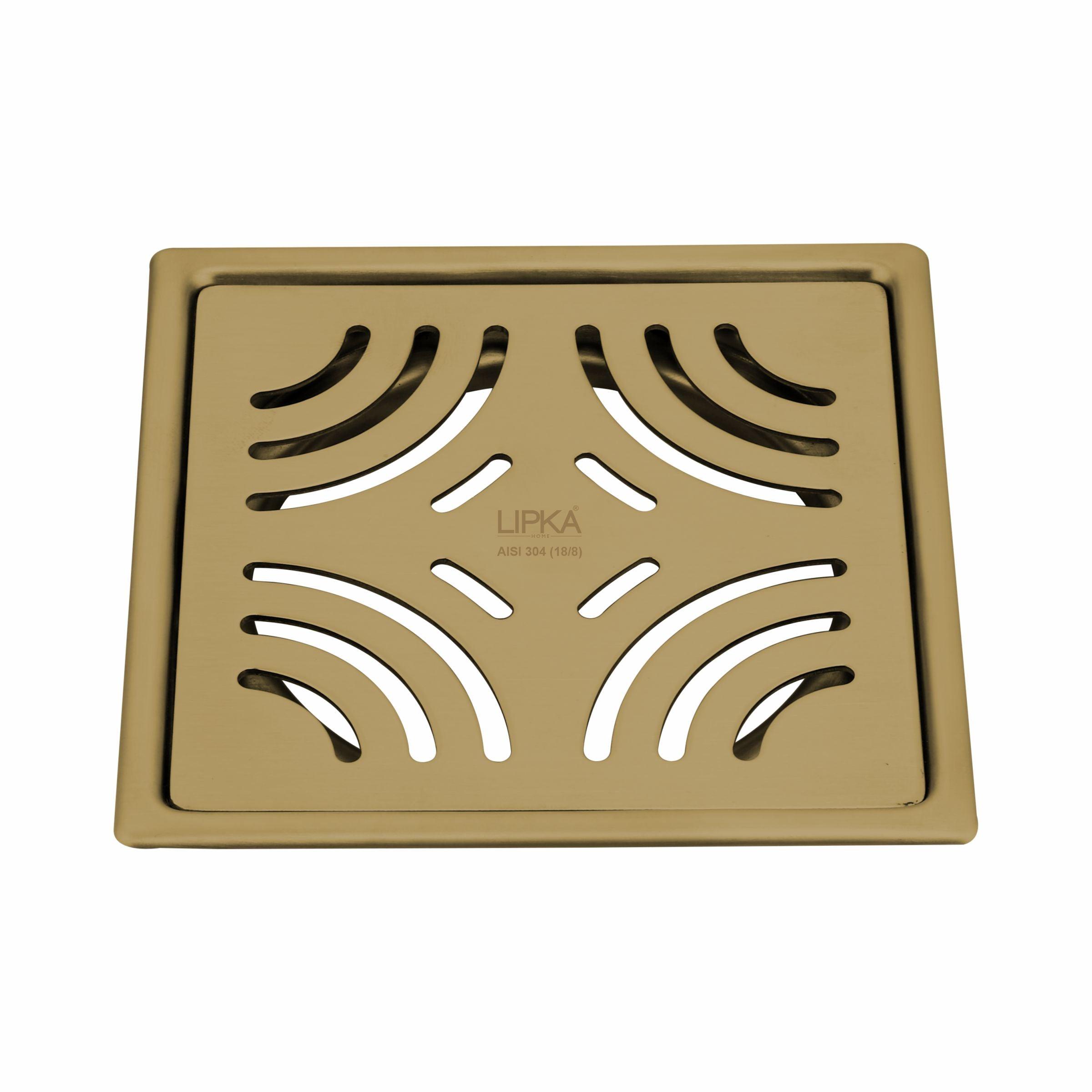 Purple Exclusive Square Flat Cut Floor Drain in Yellow Gold PVD Coating (5 x 5 Inches) - LIPKA - Lipka Home