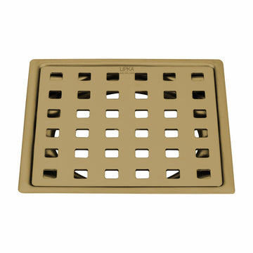 Red Exclusive Square Flat Cut Floor Drain in Yellow Gold PVD Coating (5 x 5 Inches) - LIPKA - Lipka Home
