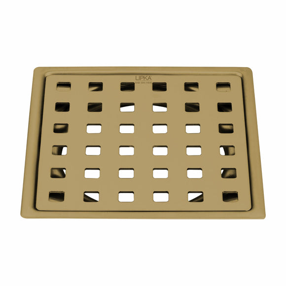 Red Exclusive Square Flat Cut Floor Drain in Yellow Gold PVD Coating (5 x 5 Inches) - LIPKA - Lipka Home