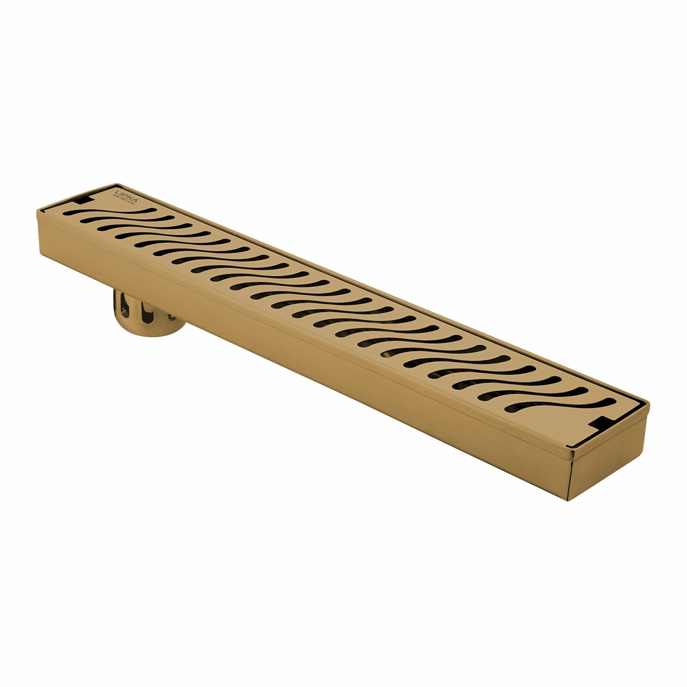 Wave Shower Drain Channel - Yellow Gold (40 x 3 Inches) - LIPKA - Lipka Home