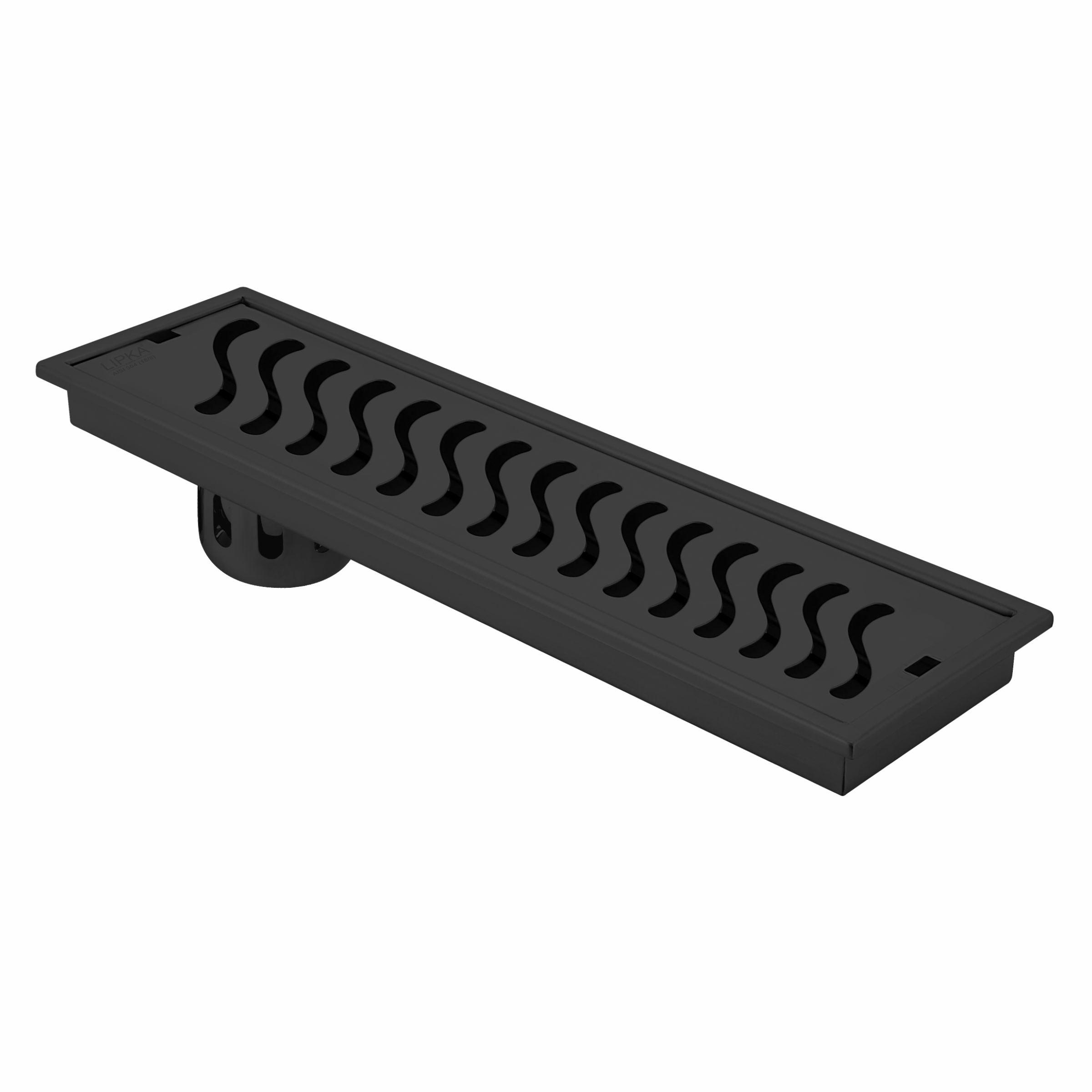 Wave Shower Drain Channel - Black (32 x 4 Inches)