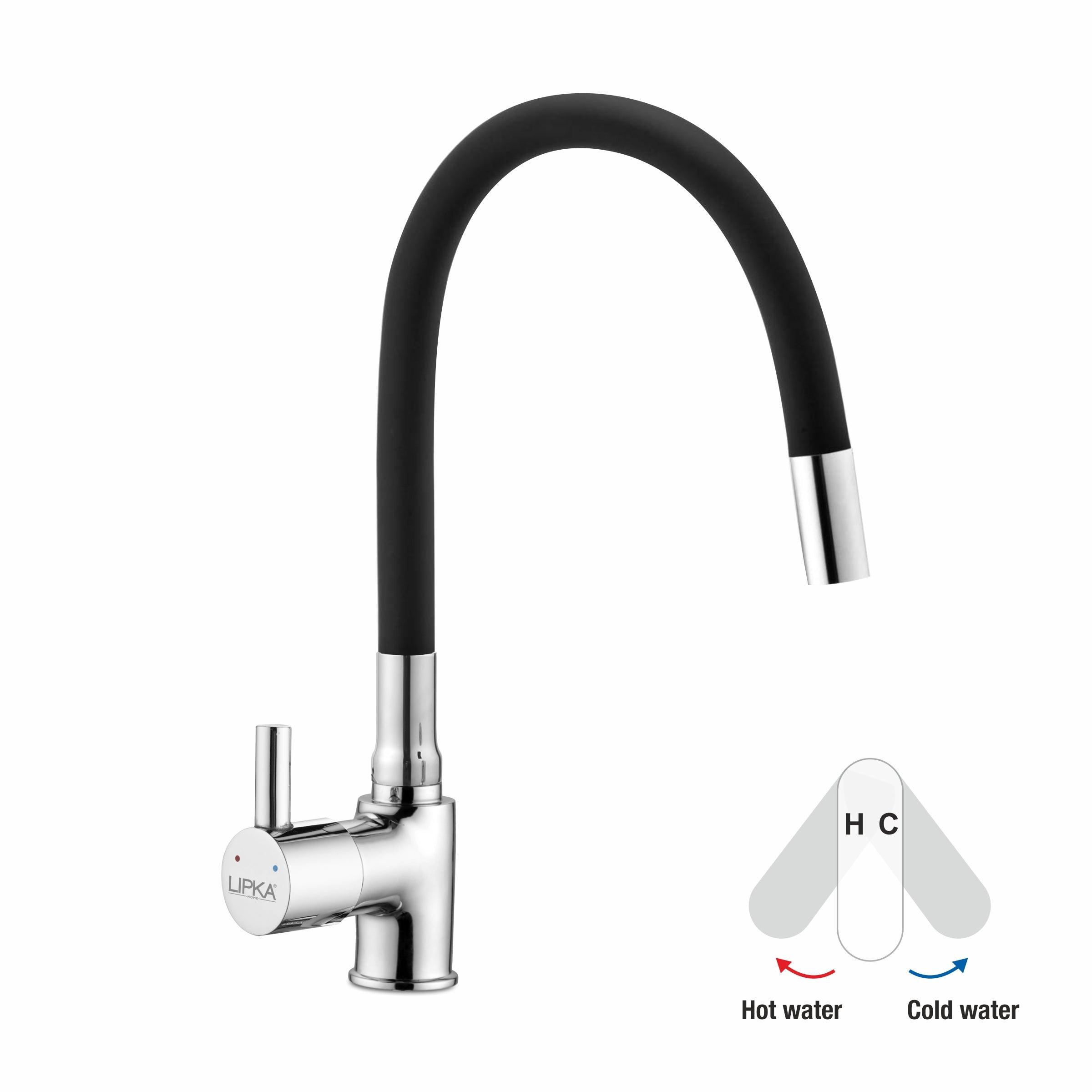 Kyron Single Lever Table Mount Sink Mixer Brass Faucet with Flexible Silicone Spout (Black) - LIPKA - Lipka Home