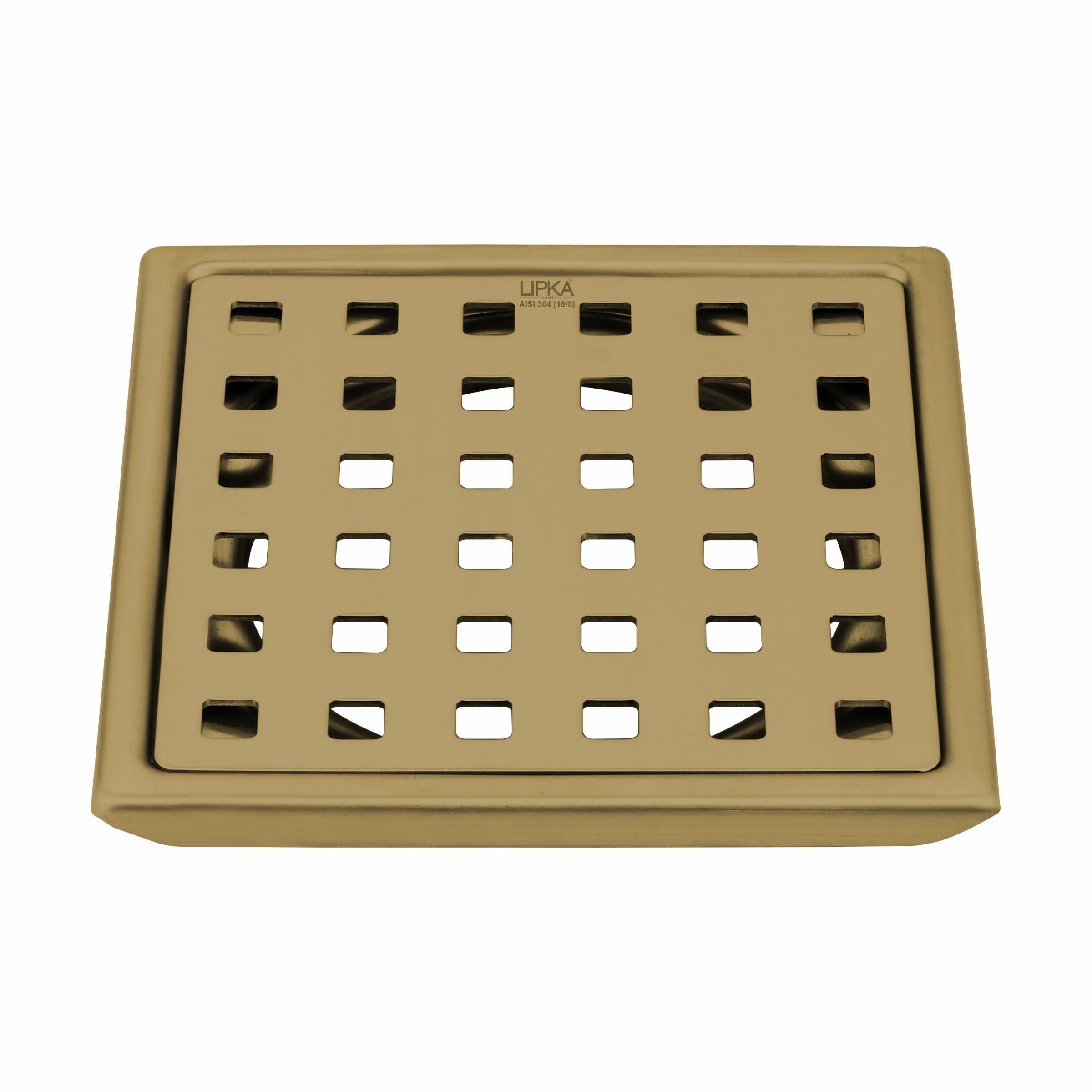 Red Exclusive Square Floor Drain in Yellow Gold PVD Coating (6 x 6 Inches) - LIPKA - Lipka Home