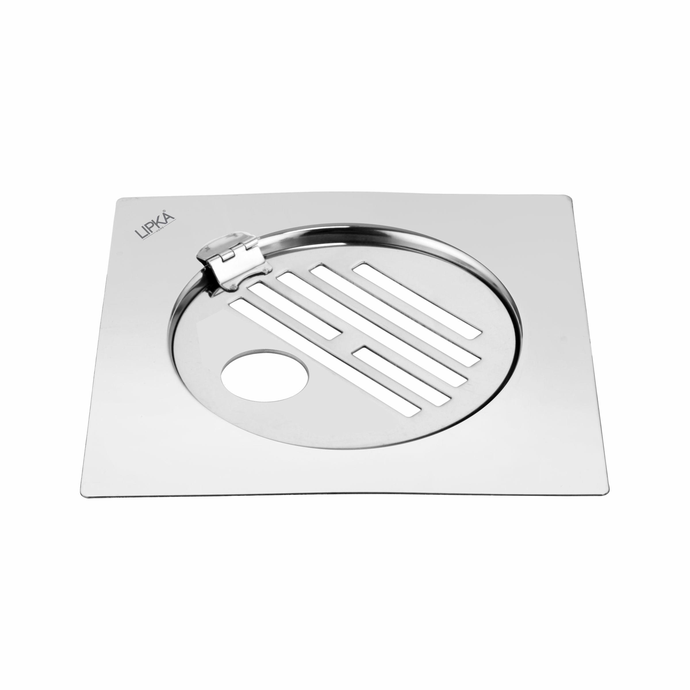 Eon Square Flat Cut Floor Drain with Golden Classic Jali, Hinge and Hole (6 x 6 Inches) - LIPKA - Lipka Home