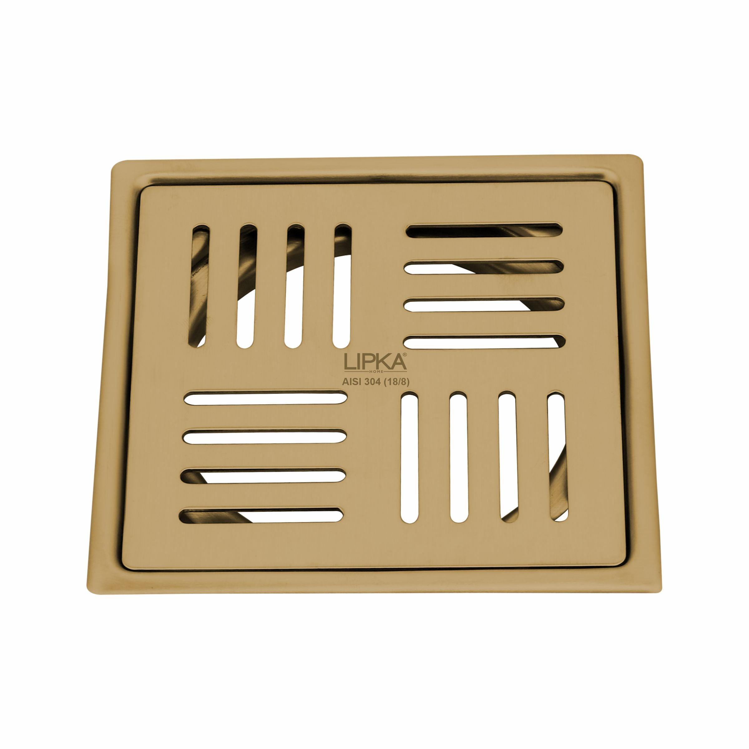 Pink Exclusive Square Flat Cut Floor Drain in Yellow Gold PVD Coating (6 x 6 Inches) - LIPKA